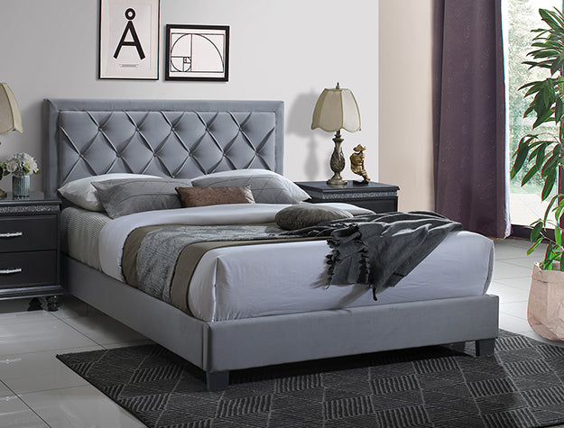 Luxury Tufted Gray Head Board and Base