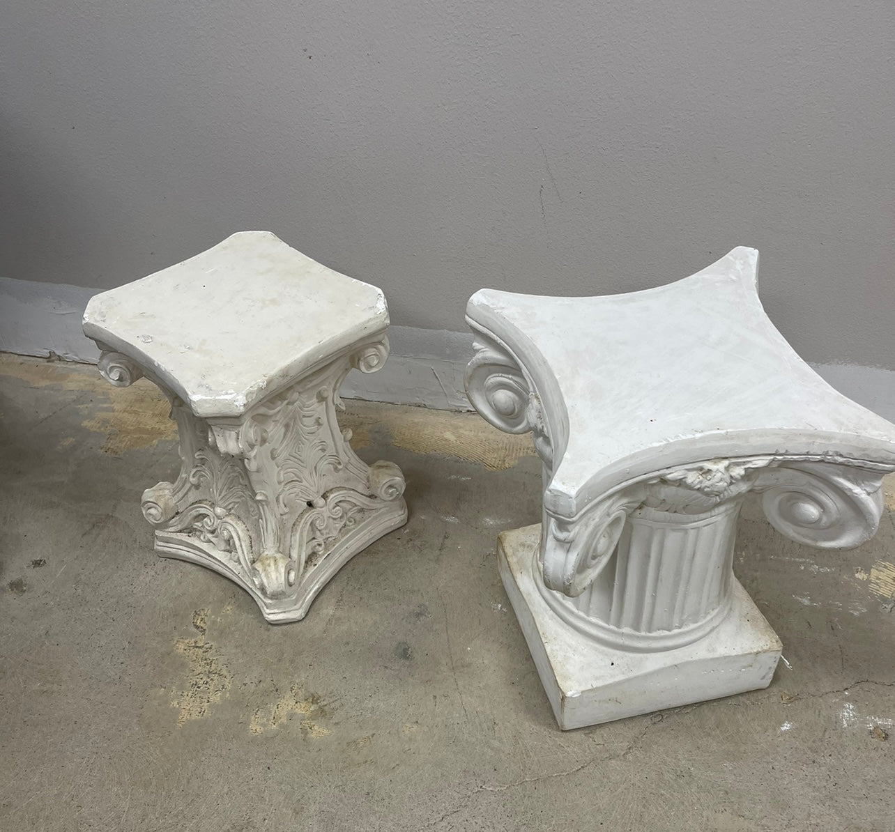 Vintage Neoclassical - Style Column Plaster Pedestal / Side Table Base