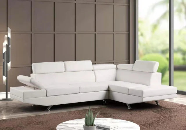 Moderno - Sectional (White) Adjustable Headrests as Well as Chrome Legs