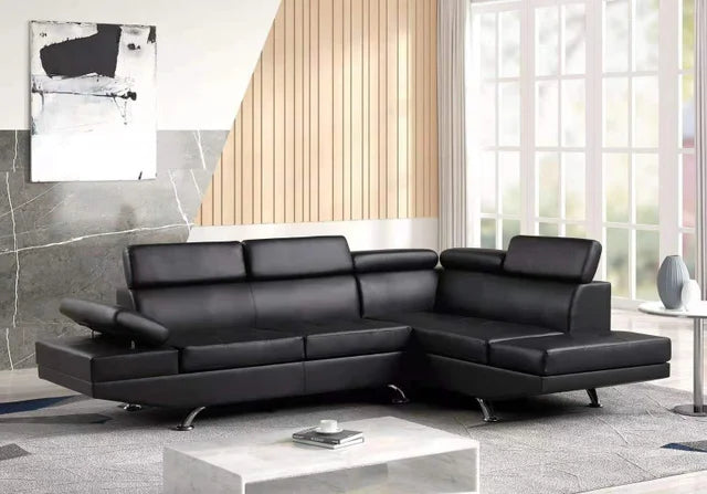 Moderno - Sectional (Black) Adjustable Headrests as Well as Chrome Legs