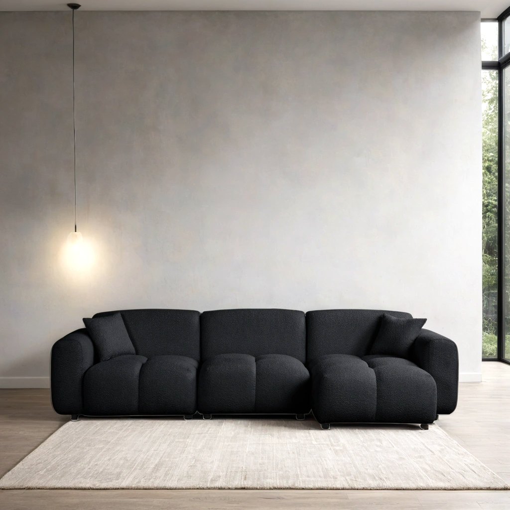 Bella Black Sectional Boucle Fabric **NEW ARRIVAL**